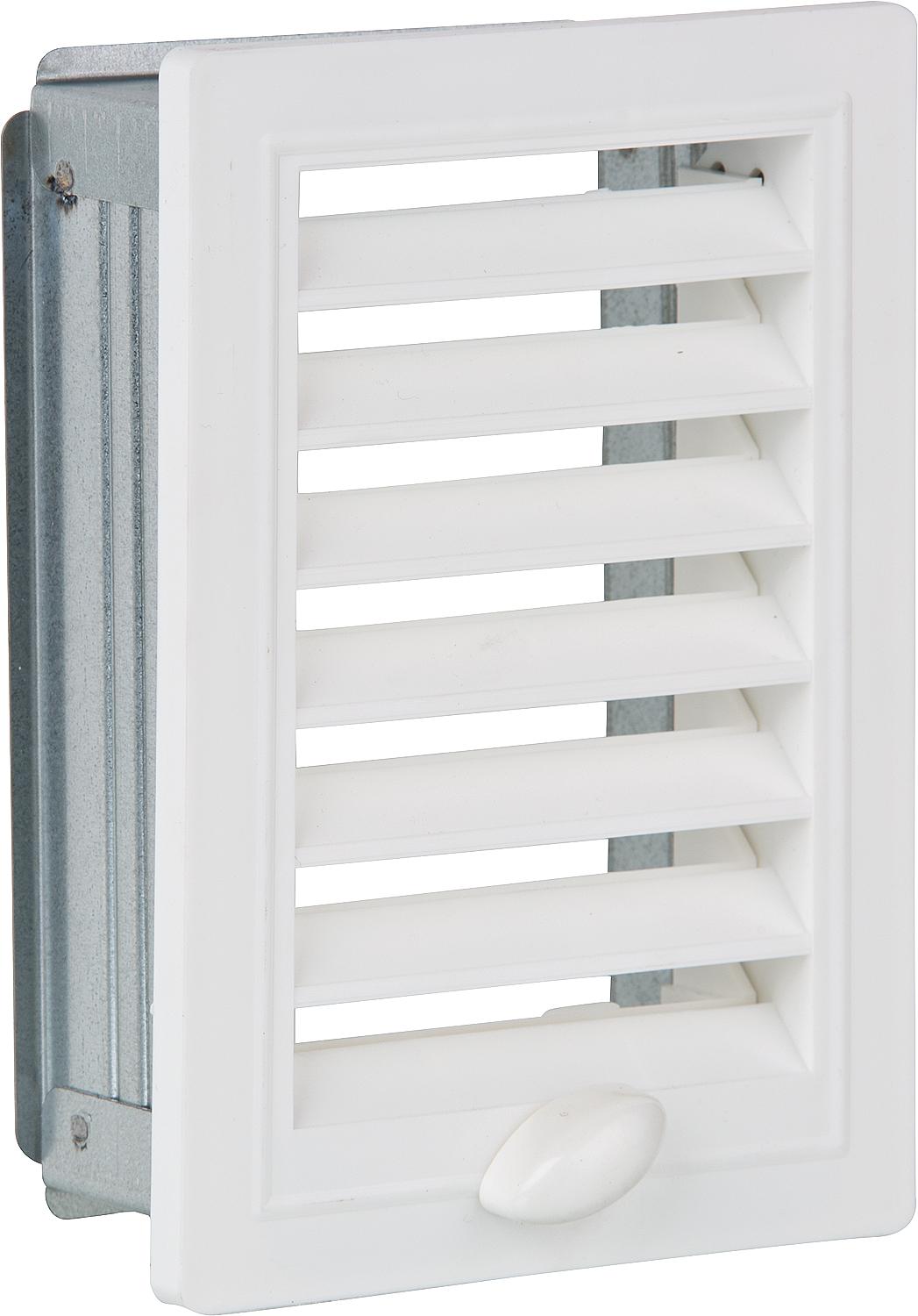 Ventilation grille with mounting frame, adjustable 200 mm x 200 mm, white plastic