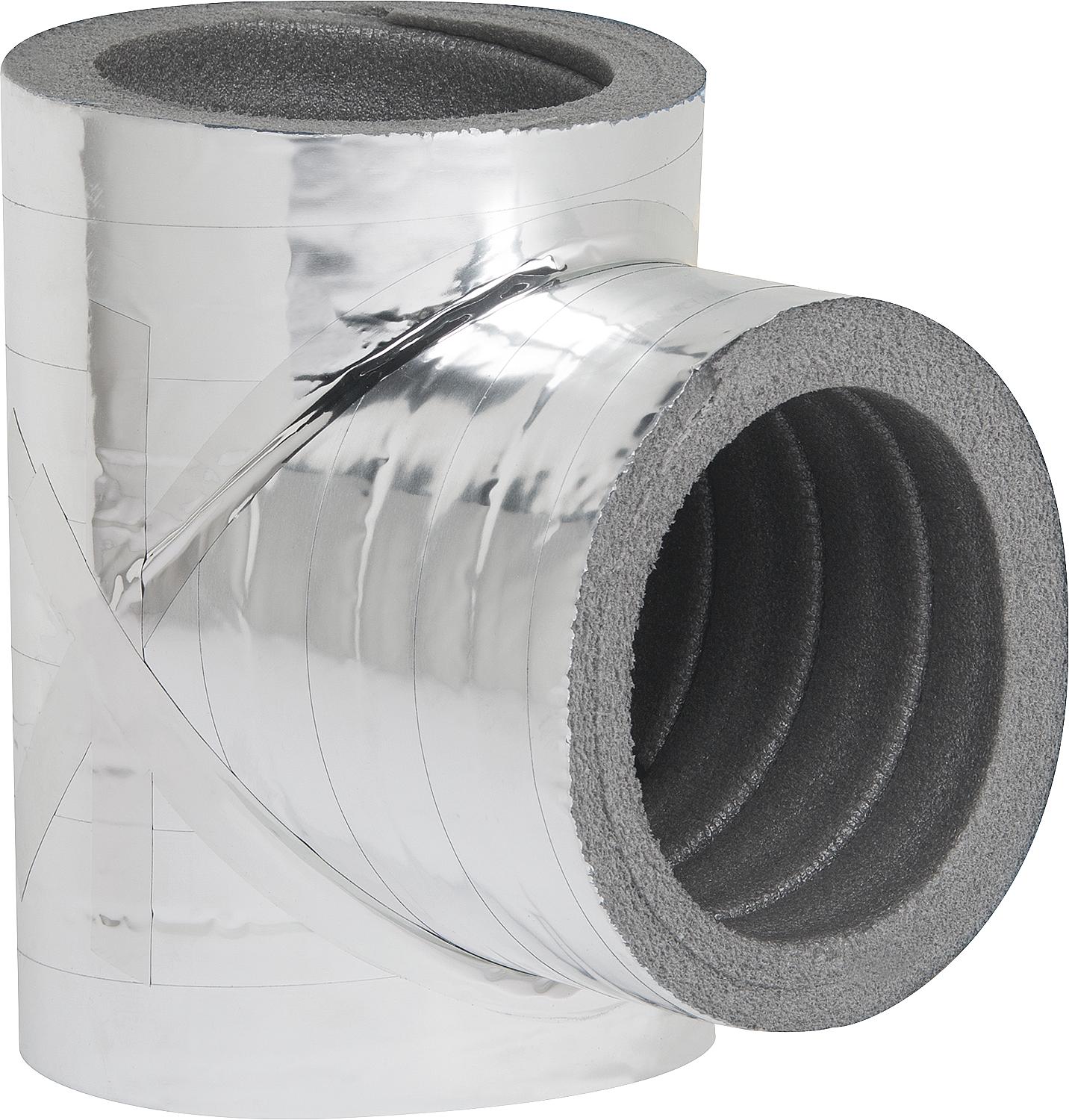 Insulation branch 90°, DN200 with aluminum coating, 20mm wall thickness.
