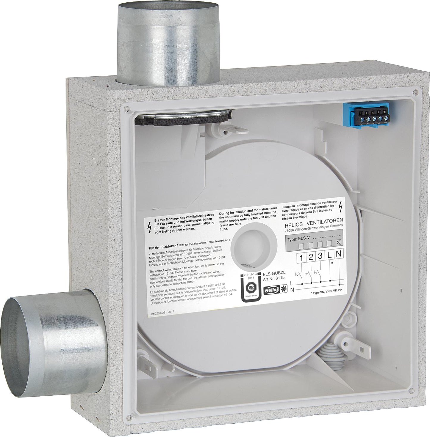 Helios flush-mounted housing for two-room ventilation ELS-GUBZR