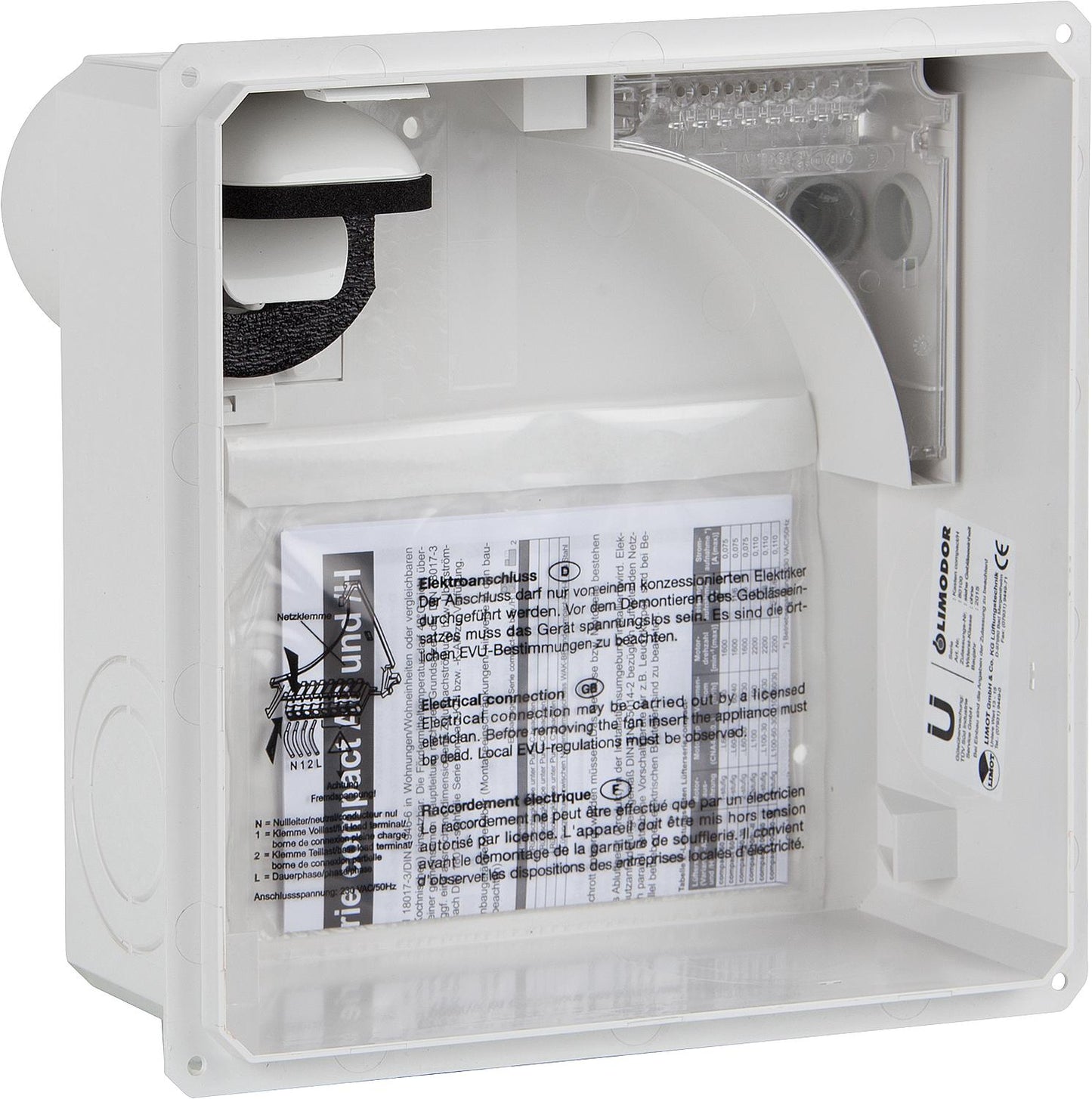 Boîtier Limodor compact/H encastré, orifice d'échappement DN80 à l'arrière