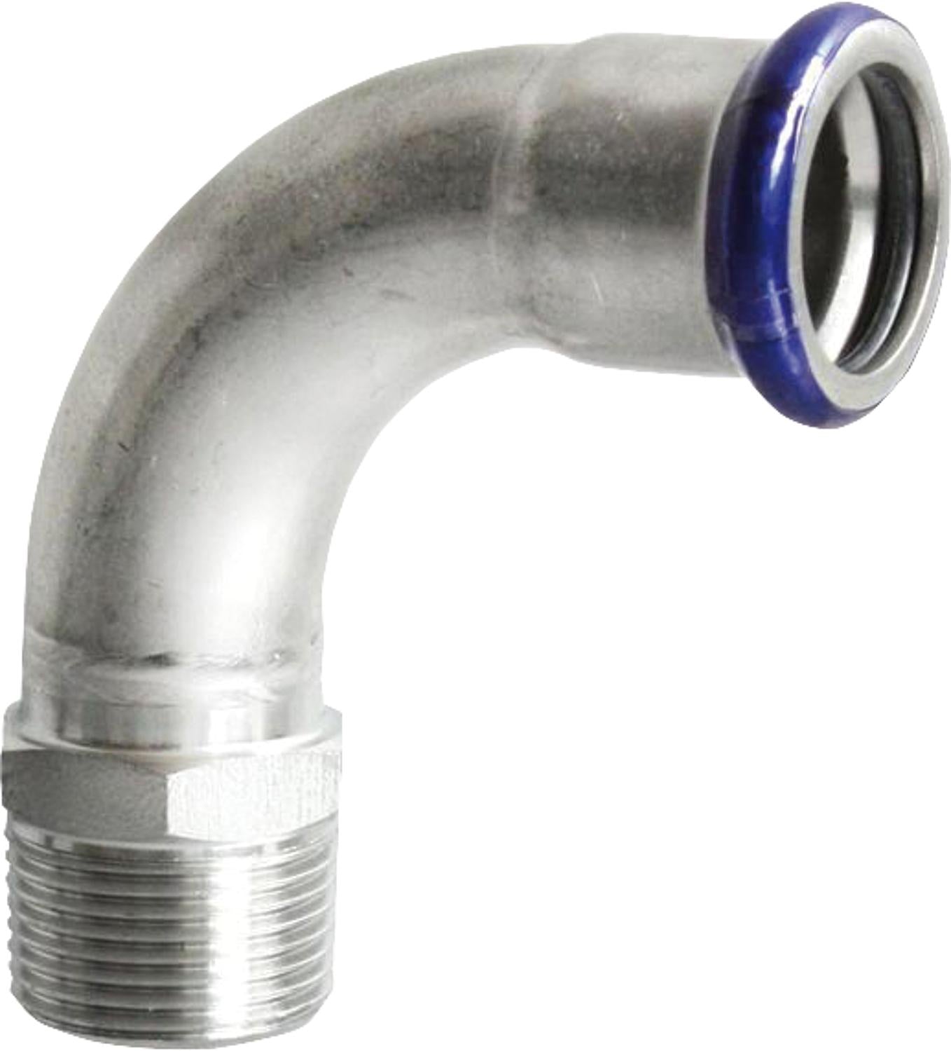 Stainless steel press fitting M-profile transition bend 90°, (in/AG), 22mm x DN15 (1/2")