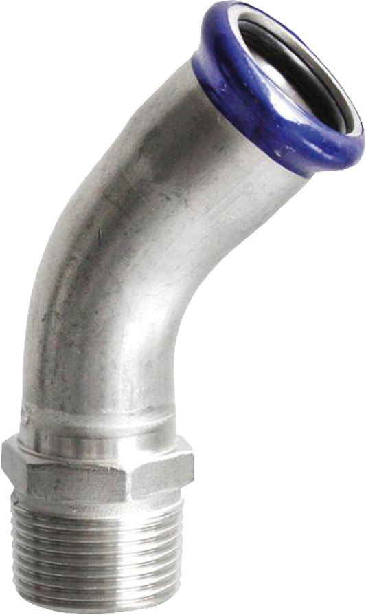 Stainless steel press fitting transition bend 45°, (male/female), 22 mm x 3/4"