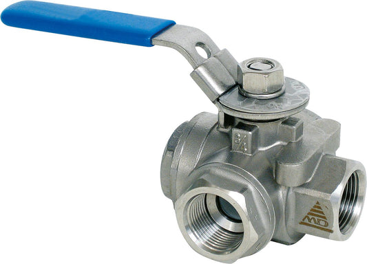 3-Wegemuffenkugelhahn aus Edelstahl Werkstoff 1.4408 PN 64 2" Typ A 730 TT