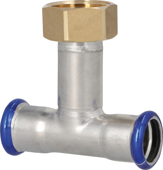 Stainless steel press fitting M-profile tee with union nut, 28 - DN32 (1 1/4") - 28mm