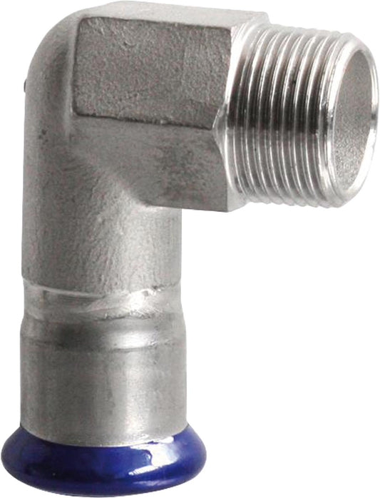 Stainless steel press fitting M-profile transition elbow male thread Ø 18x DN20 (3/4")