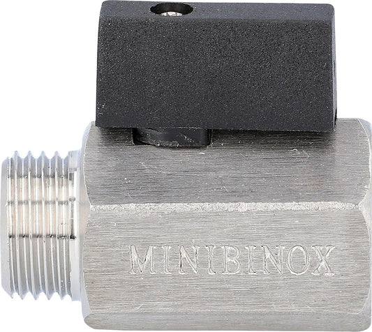 Mini-Kugelhahn aus Edelstahl, IG x AG, mit Nylon-Hebel