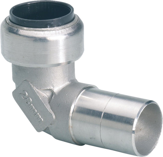 Stainless steel push-fit fitting, 90° elbow (in/a) 28 mm