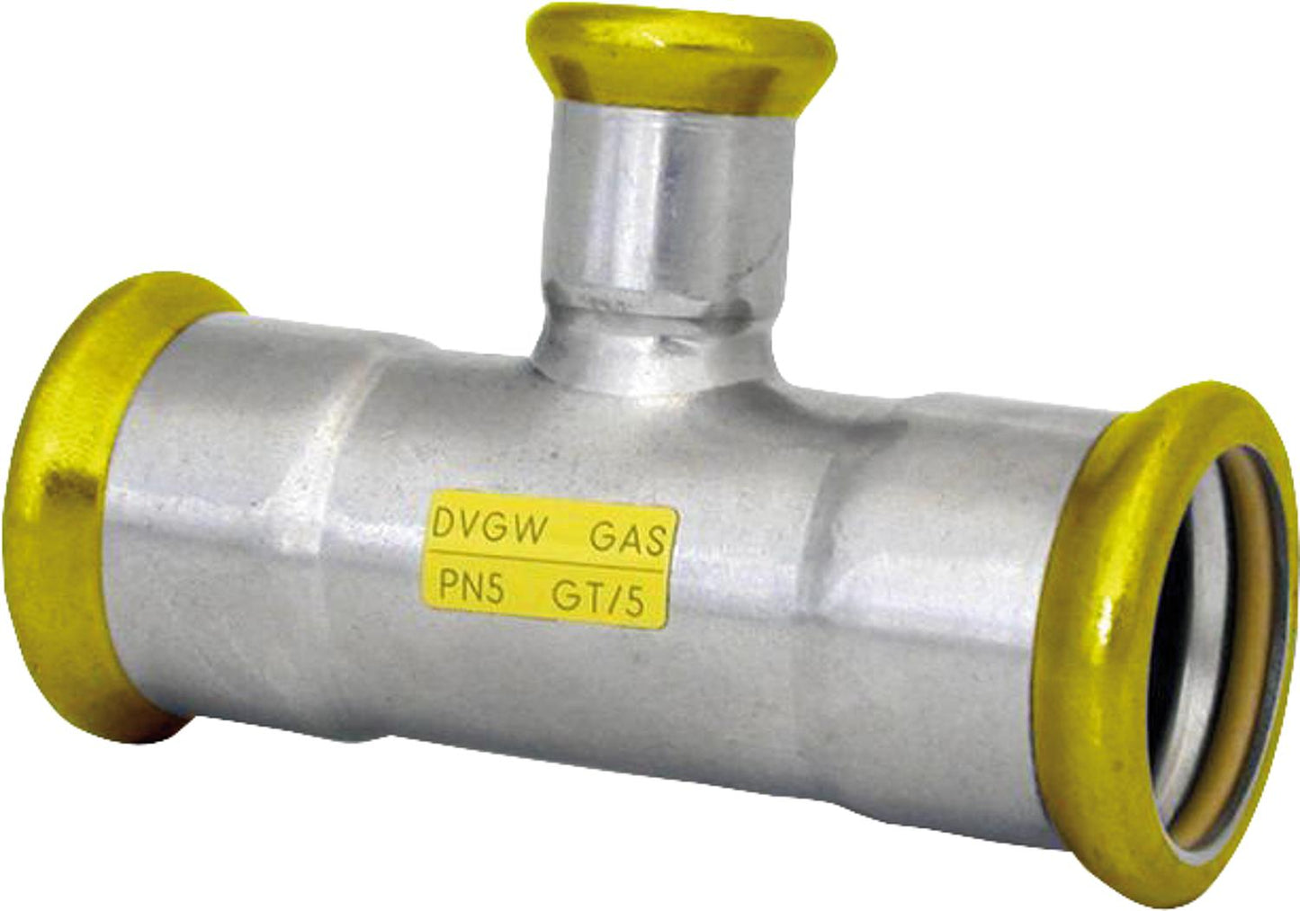 Stainless steel press fitting, gas reducing tee, M-profile DN 108 x DN 35 x DN 108
