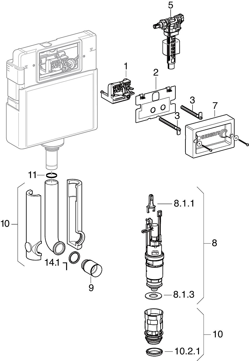 Pièces détachées pour réservoir encastré Delta 12 cm (UP100) fabriqué à partir de 2005